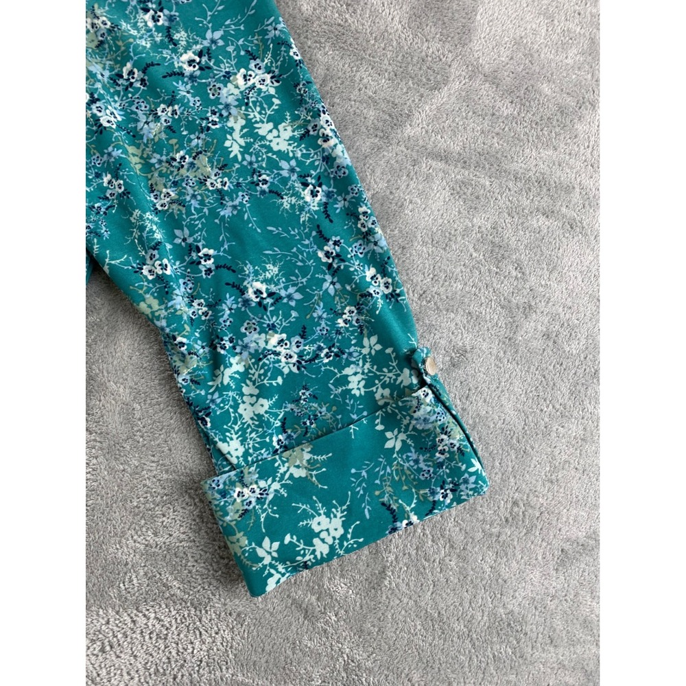 Ava & Grace Womens XL Teal Floral Pintuck Lace Yoke 3/4 Roll Tab Sleeve Blouse - Picture 4 of 14